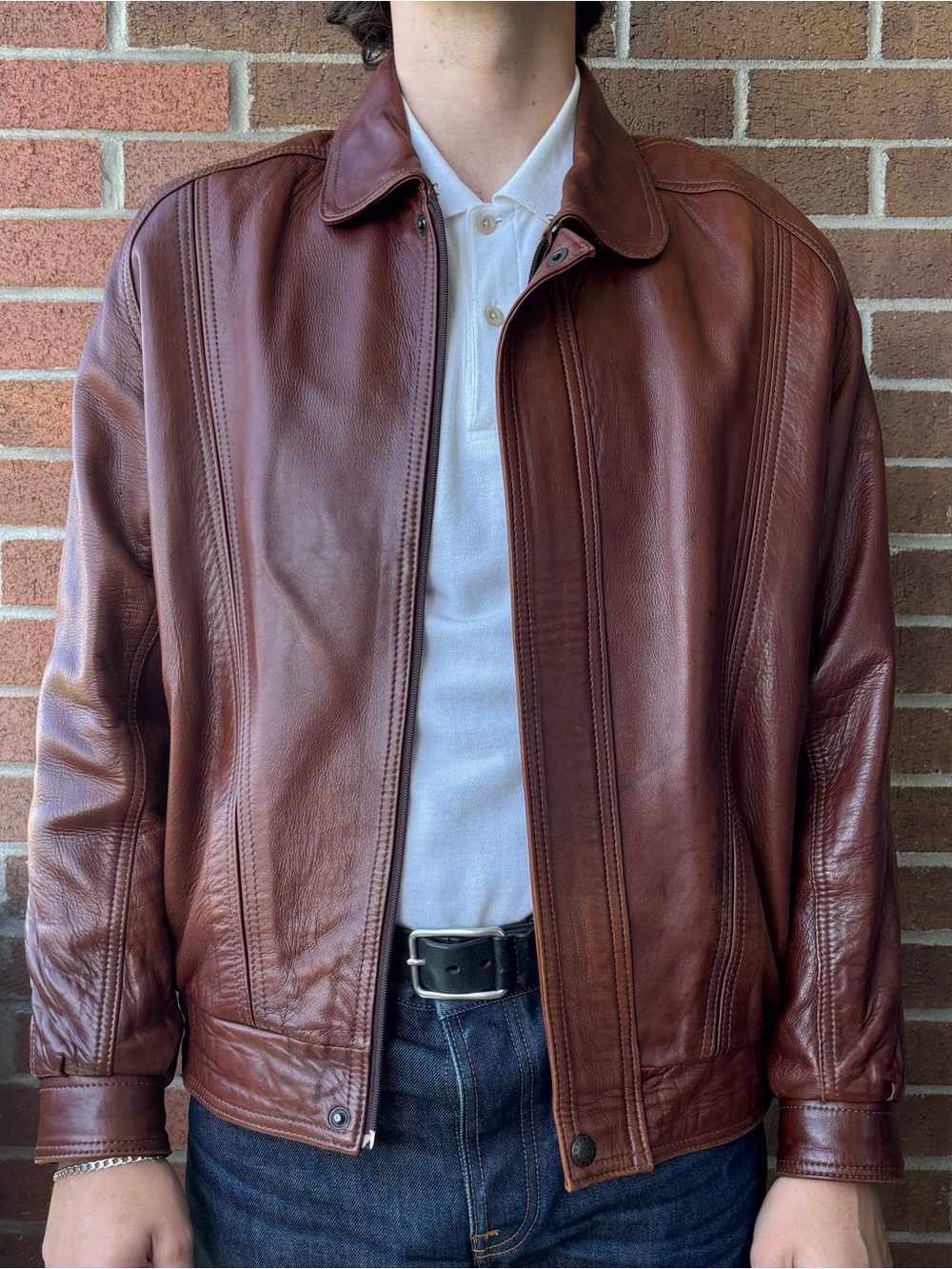 Vintage Men's Brown Sheepskin Bomber Jacket